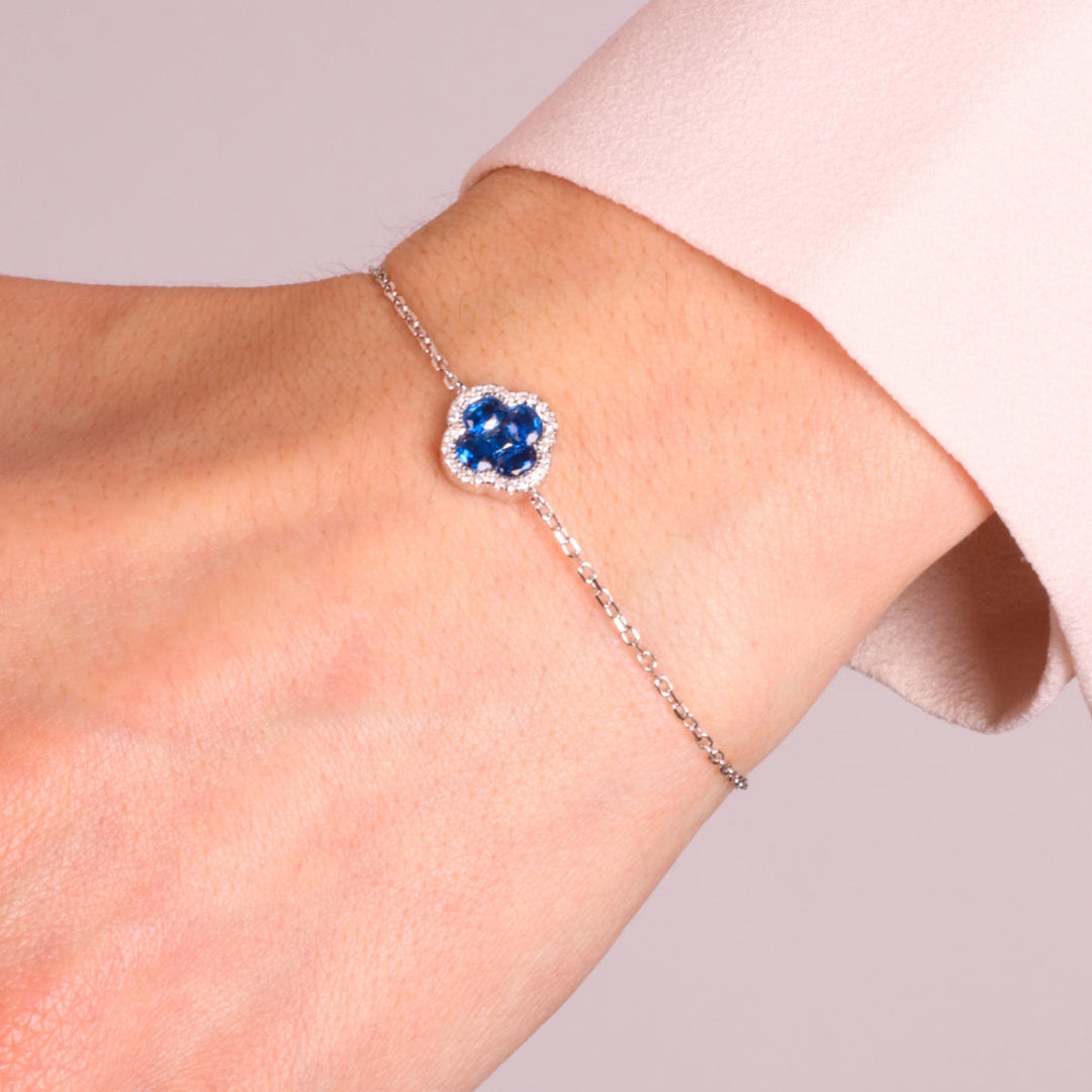 Bracciale in Argento 925 a forma di fiore e zirconi blu