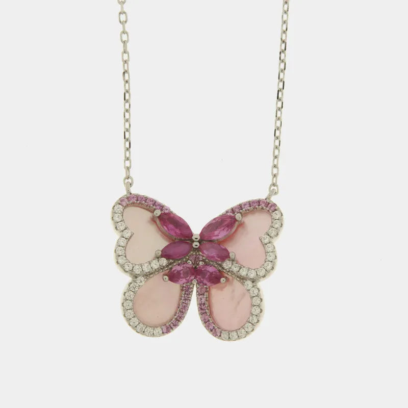 Collana in Argento 925 farfalla rosa in madreperla