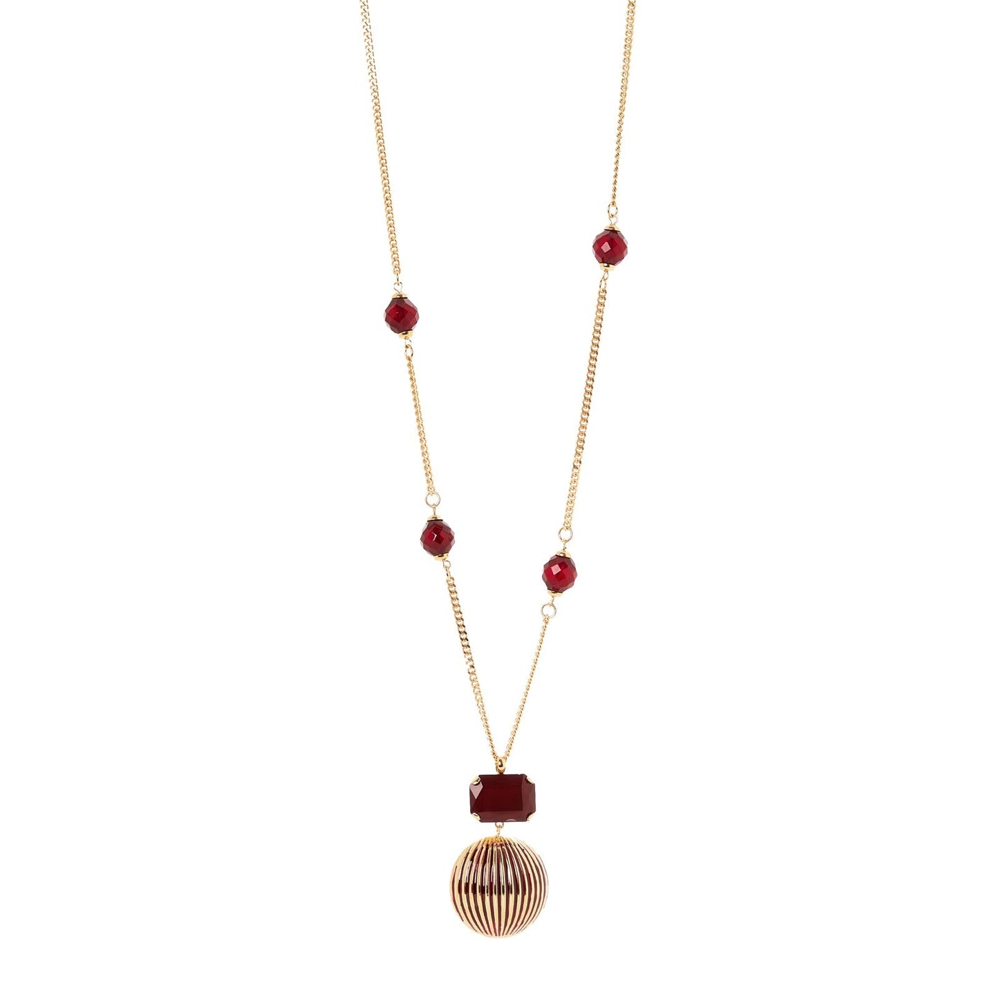 Collana lunga con sfere e pendente Malena - Rosso