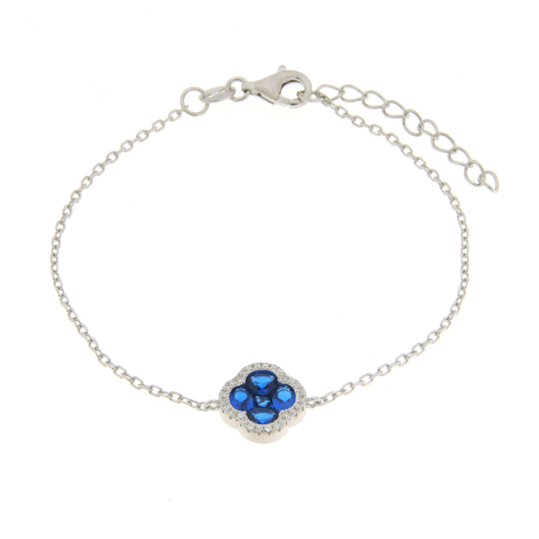 Bracciale in Argento 925 a forma di fiore e zirconi blu