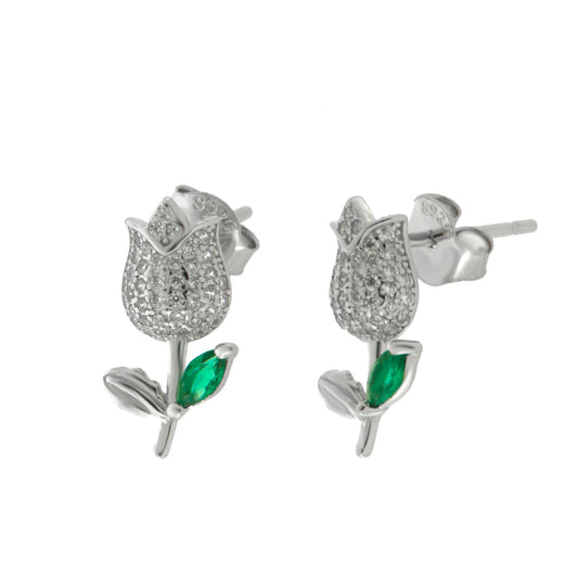 Orecchini in Argento 925 rosa zirconata a lobo