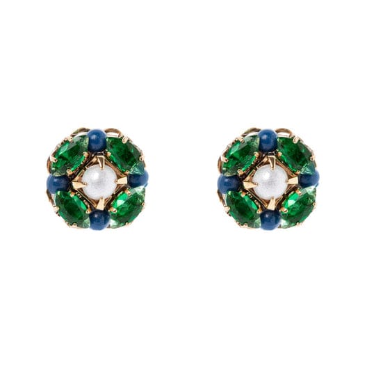 Orecchini con piccolo fiore di cristalli e perla Sirens - Blu