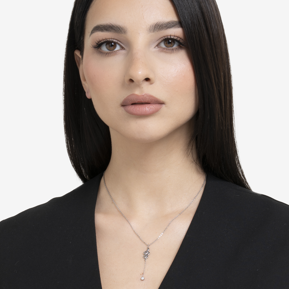 COLLANA DONNA IN ACCIAIO CON SERPENTE E CRISTALLO BIANCO