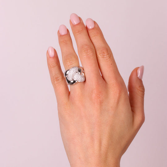Anello in Argento 925 con intrecci e zirconi bianchi