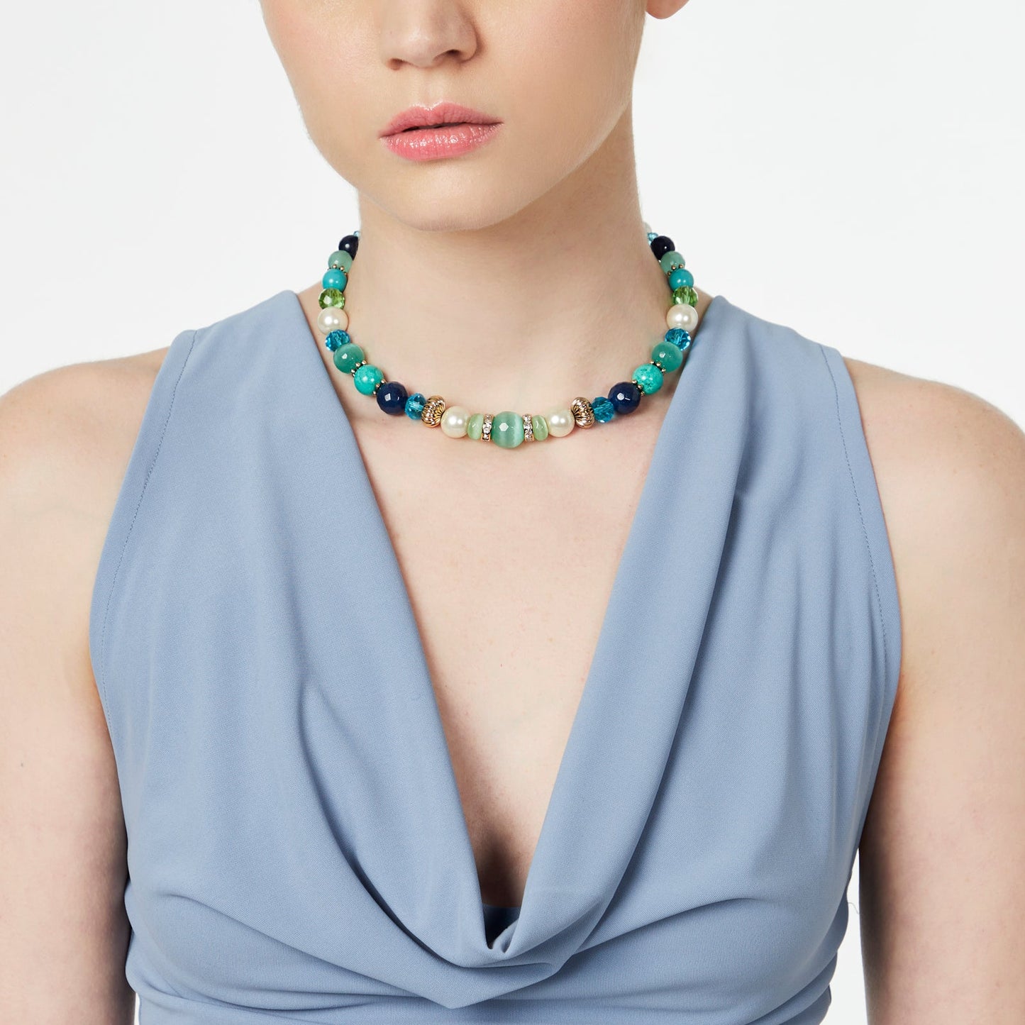Girocollo perle, boule e perline Sirens - Blu