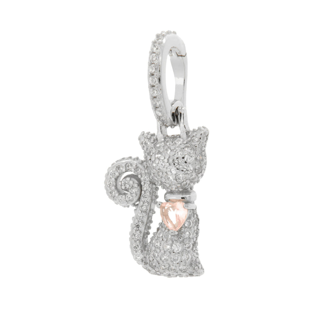 Ciondolo in Argento 925 con gatto e cuore rosa