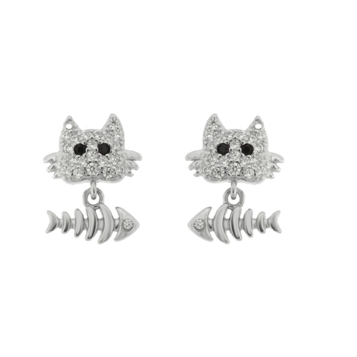 Orecchini in Argento 925 con gatto e spina di pesce