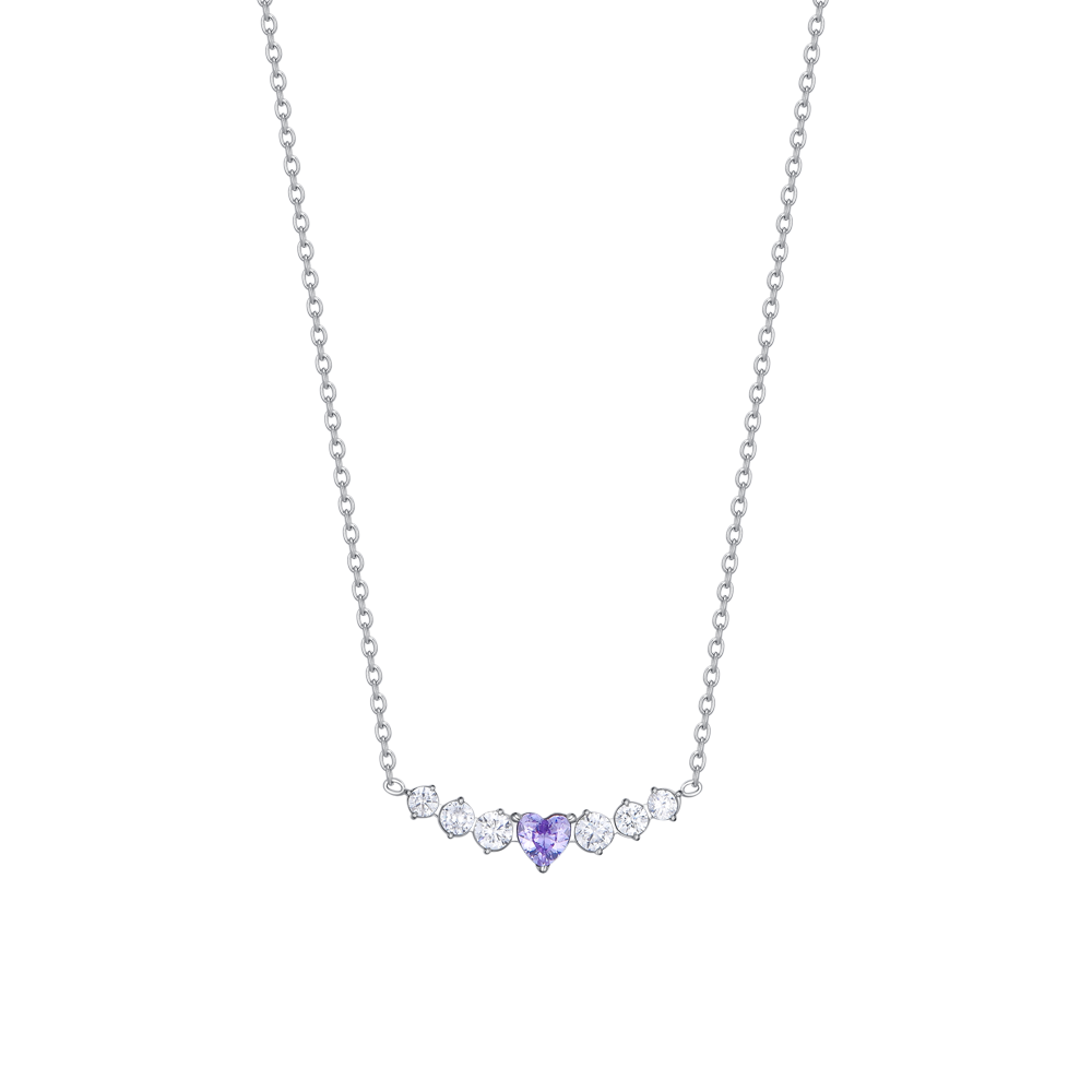 COLLANA DONNA IN ACCIAIO CON CUORE VIOLA E CRISTALLI BIANCHI