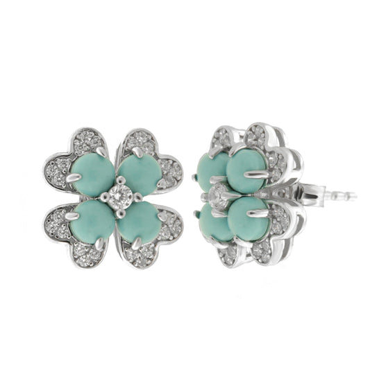Orecchini in Argento 925 con fiore turchese a lobo