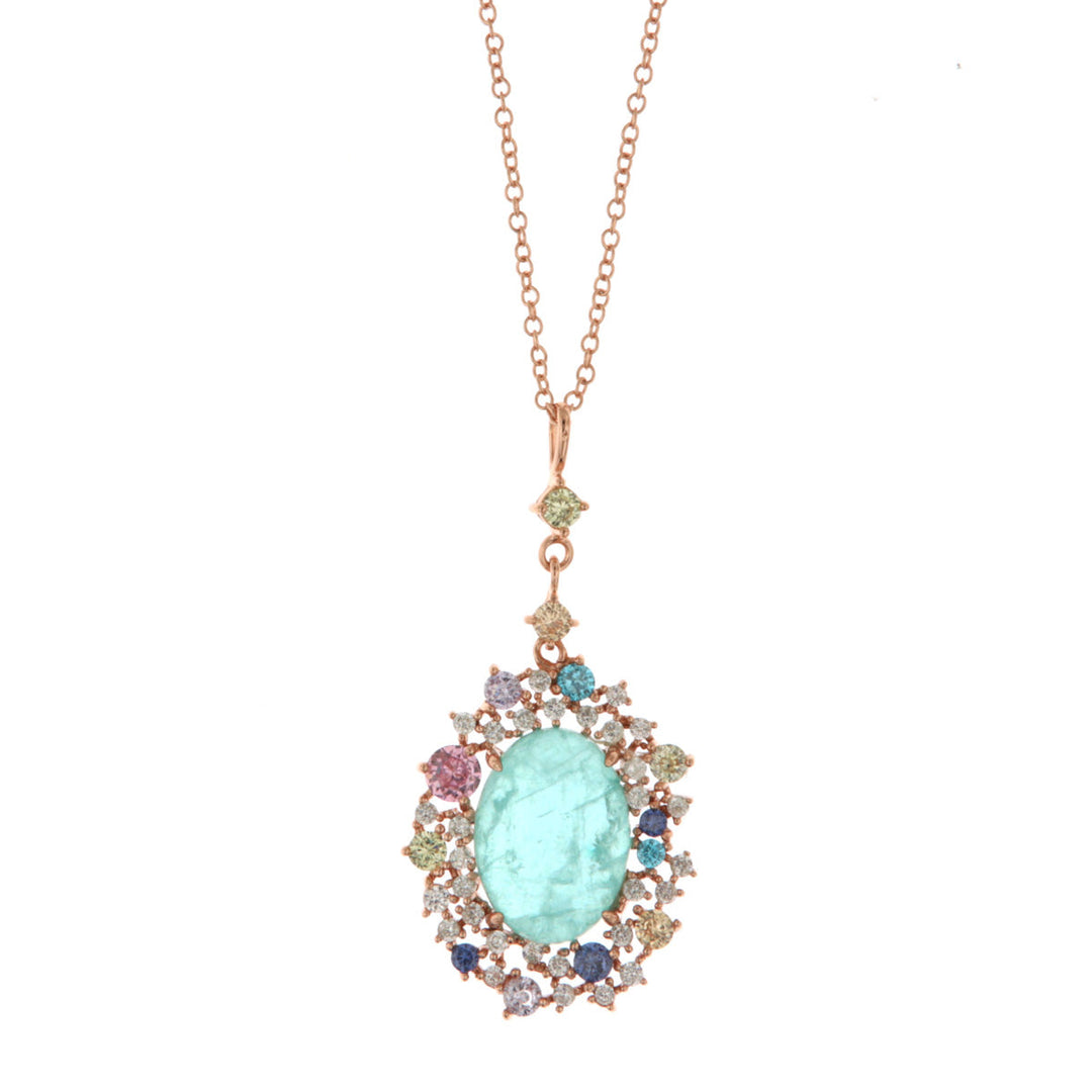 Collana in Argento 925 con pendente impreziosito da zirconi mutlicolor e zircone centrale effetto ghiaccio