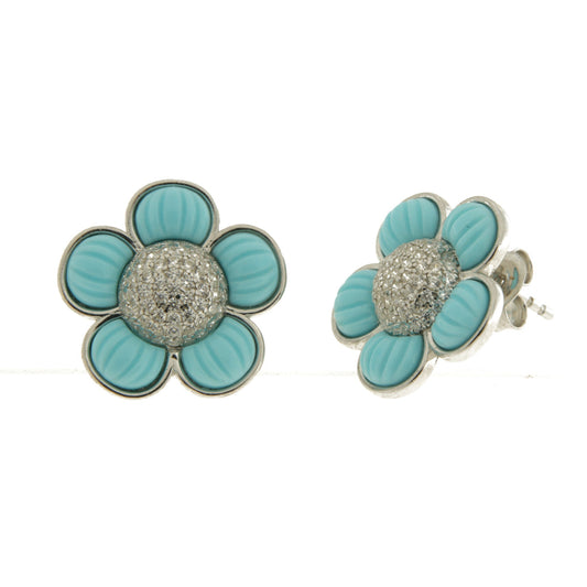 Orecchini in Argento 925 con fiore turchese a lobo