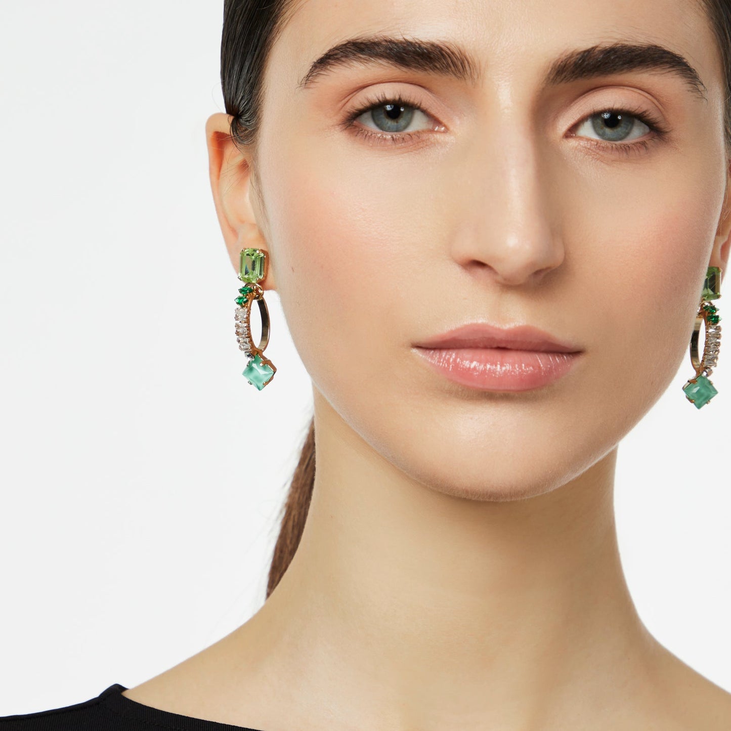 Orecchini con cristalli e cerchio pendente Sirens - Turchese