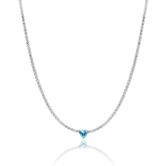 Collana tennis con cristallo cuore azzurro