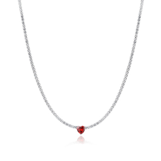 Collana tennis con cristallo cuore rosso