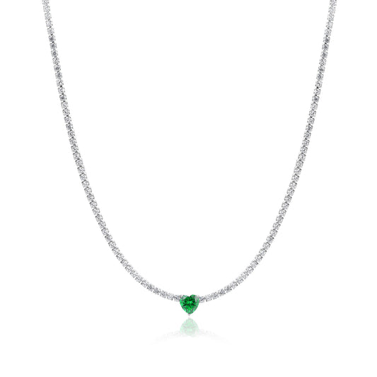 Collana tennis con cristallo cuore verde