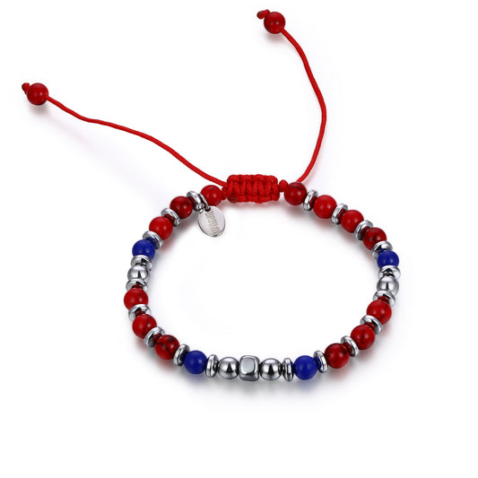 Bracciale Corda Pietre Rosse e Blu