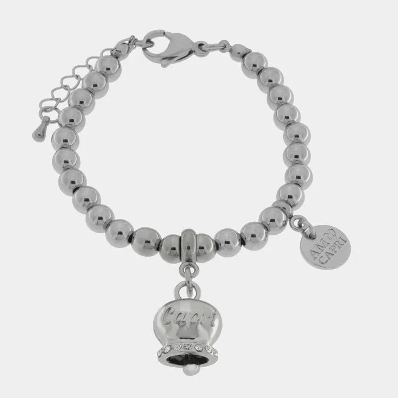 Bracciale in Acciaio con campanella con scritta Capri