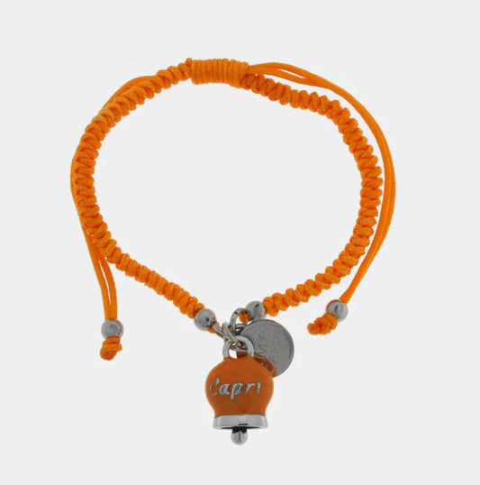 Bracciale in Acciaio con Campanella Portafortuna Estate Mediterranea di Capri - Colore Ammanst Orange