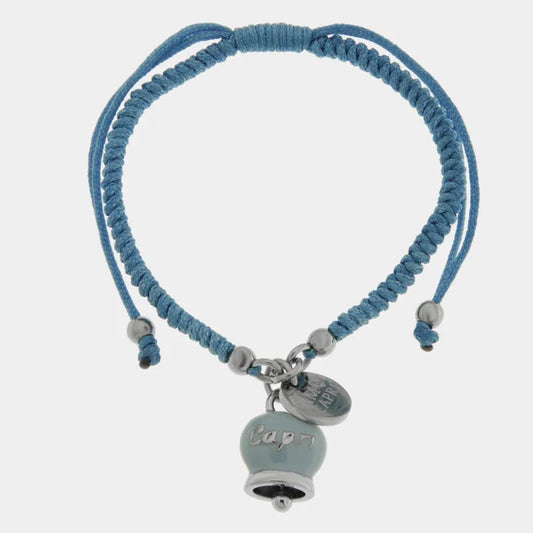 Bracciale in Acciaio con Cordino e Campanella Portafortuna Capri  Anima Azzurra - Colore Dutch Canal