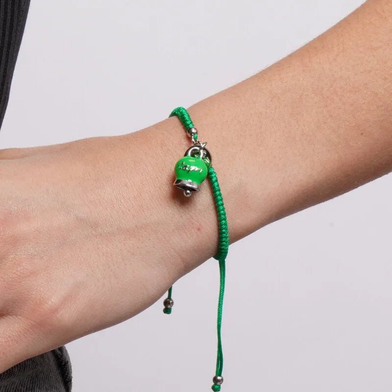 Bracciale in Acciaio Cordino Verde e Campanella Portafortuna verde Capri