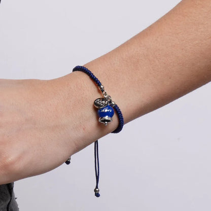 Bracciale in Acciaio Cordino Blu e Campanella Portafortuna blu Mare di Capri