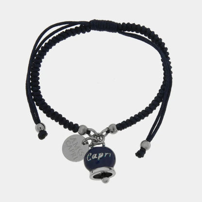 Bracciale in Acciaio Cordino Blu e Campanella Portafortuna blu Mare di Capri