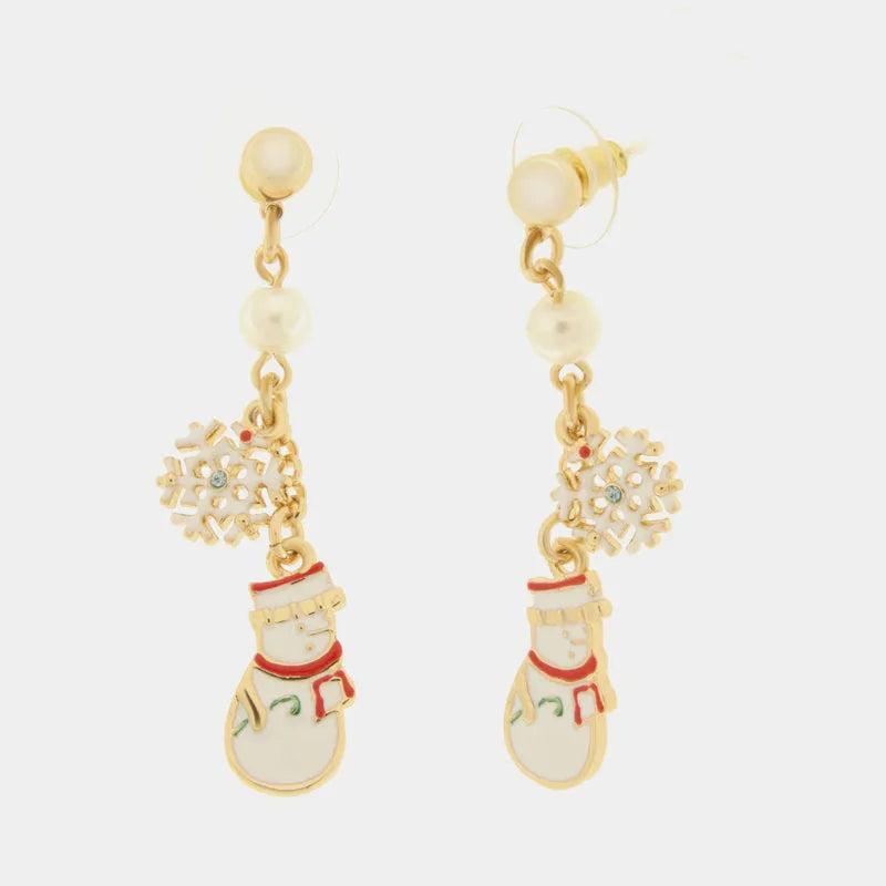 Orecchini in Metallo con pupazzo di neve pendente e fiocco di neve