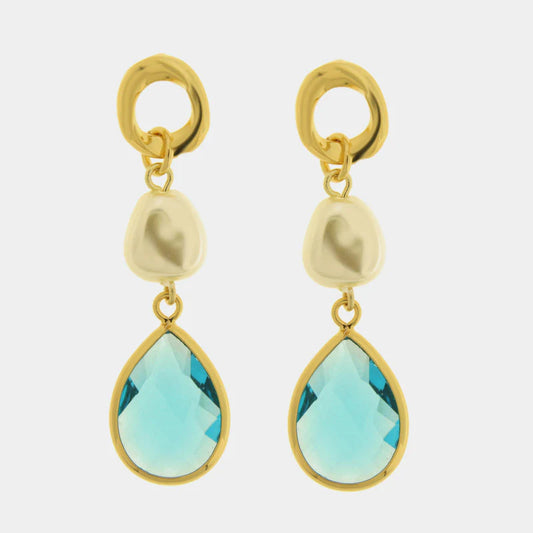 Orecchini in Metallo goccia azzurra e perla