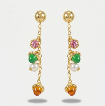 Orecchini in Metallo cristalli colorati pendenti