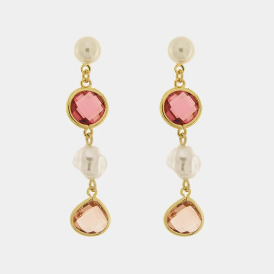 Orecchini in Metallo lunghi cristalli rosa e perla