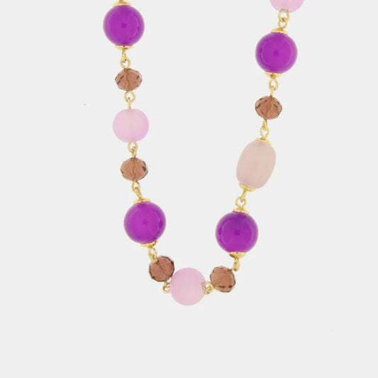 Collana in Metallo con perle viola e cristalli
