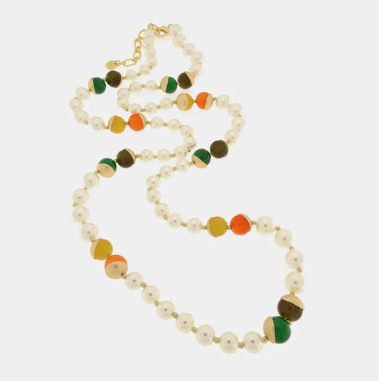 Collana in Metallo con perle e pietre colorate