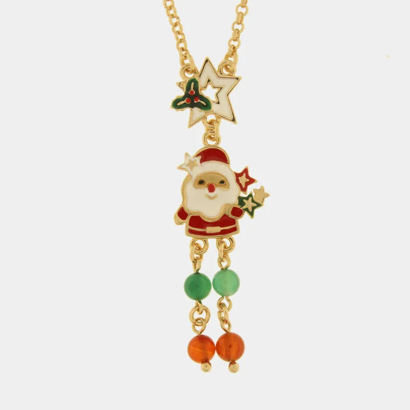 Collana in Metallo babbo Natale, stelle colorate e vischio