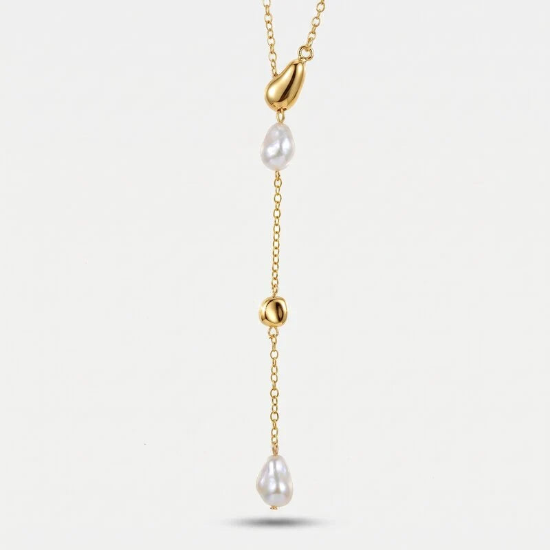 Collana in Metallo lariat donna charm perle barocche dorate placcato oro