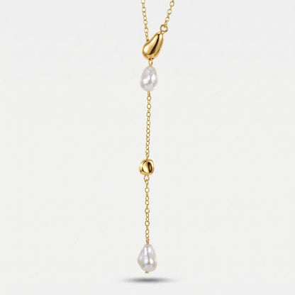 Collana in Metallo lariat donna charm perle barocche dorate placcato oro