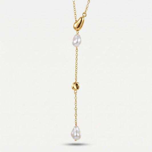 Collana in Metallo lariat donna charm perle barocche dorate placcato oro