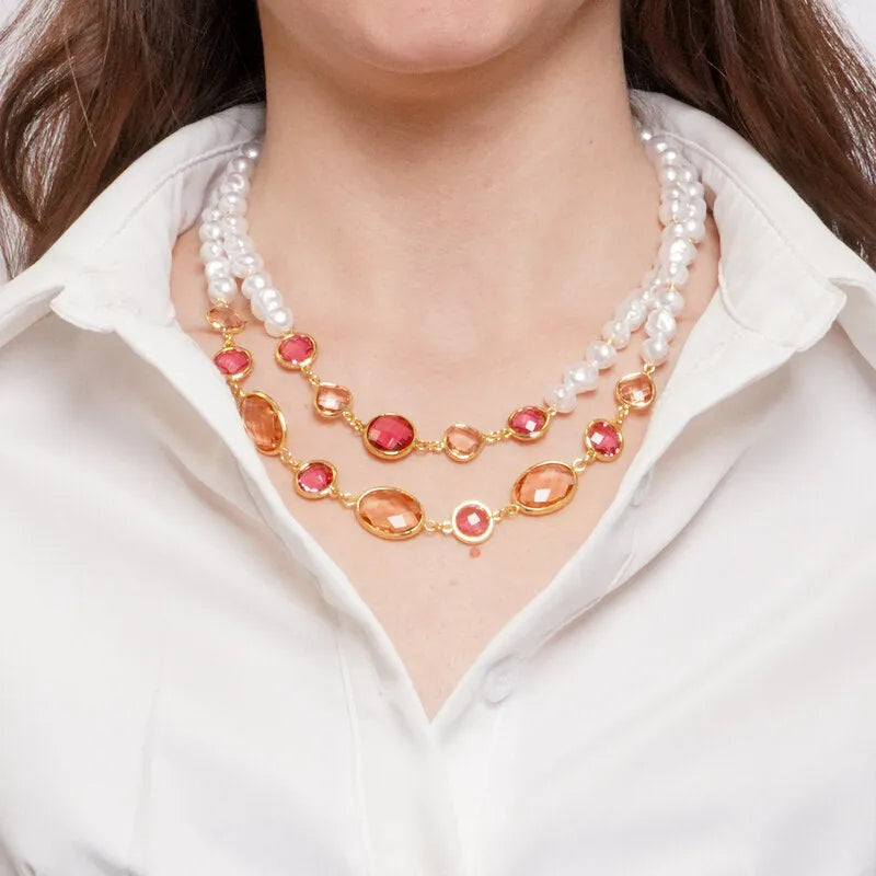 Collana in Metallo multifilo con cristalli rosa