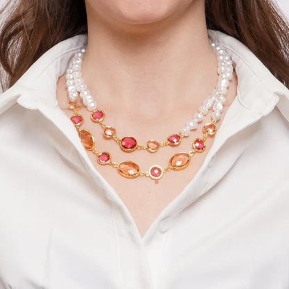 Collana in Metallo multifilo con cristalli rosa