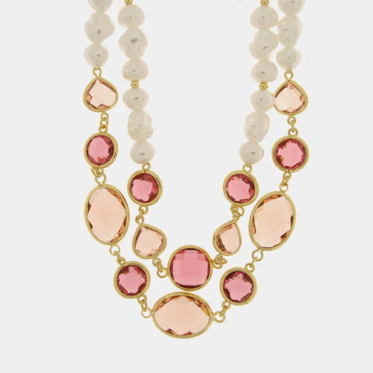 Collana in Metallo multifilo con cristalli rosa