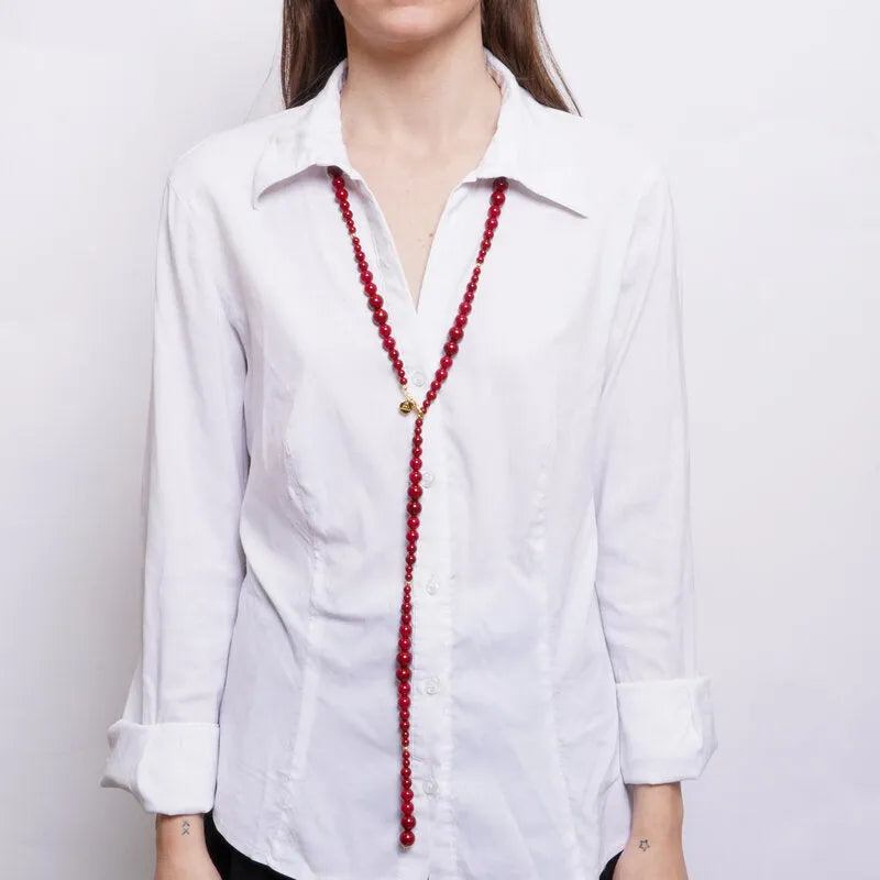 Collana lunga in Metallo con sfere rosse