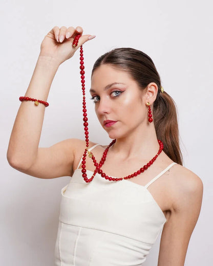 Collana lunga in Metallo con sfere rosse