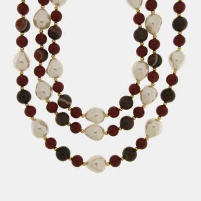 Collana in Metallo multifilo con sfere rosse e perle