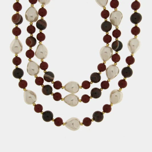 Collana in Metallo multifilo con sfere rosse e perle