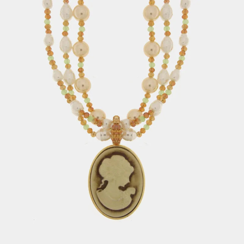 Collana in Metallo multifilo con perle e cammeo