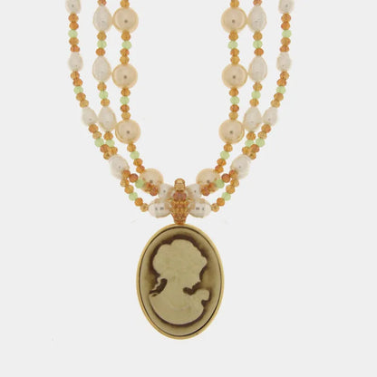 Collana in Metallo multifilo con perle e cammeo