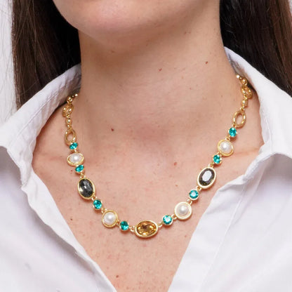 Collana in Metallo con cristalli e pietre bianche