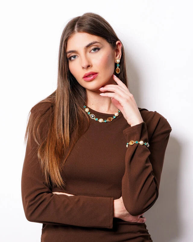 Collana in Metallo con cristalli e pietre bianche