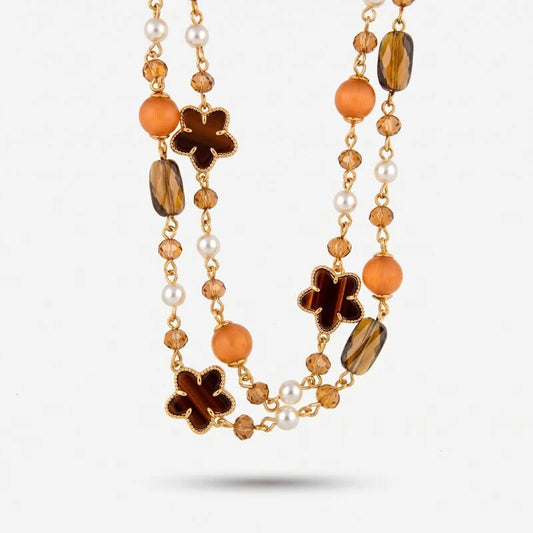 Collana in Metallo con fiore e pietra arancione