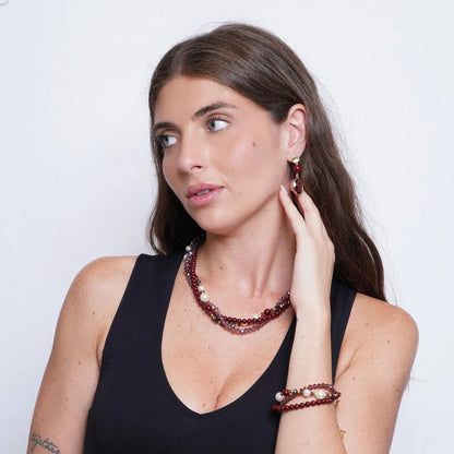 Collana in Metallo cristalli colorati bordeaux