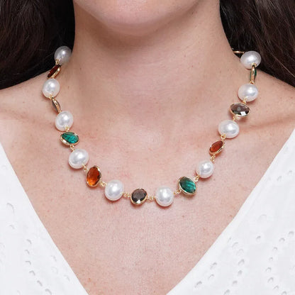 Collana in Metallo perline e cristalli colorati